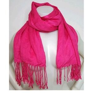Hot Pink Neck Scarf Head Cover 28x60 inches Rectangle with fringes